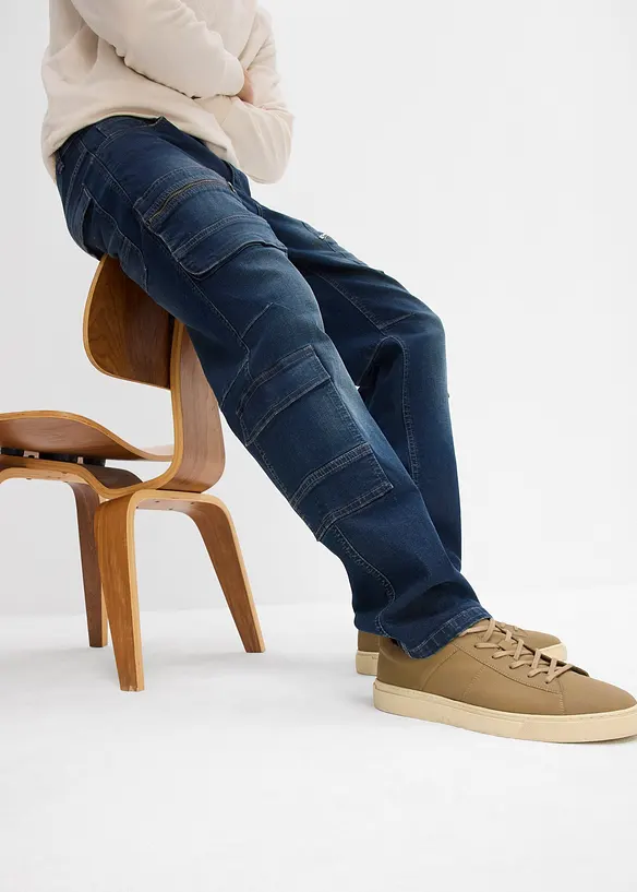 Loose fit cargo stretch jeans, straight, bonprix