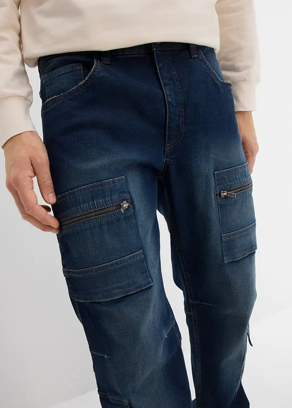 Loose fit cargo stretch jeans, straight, bonprix