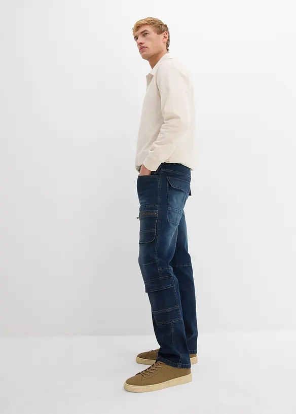 Loose fit cargo stretch jeans, straight, bonprix