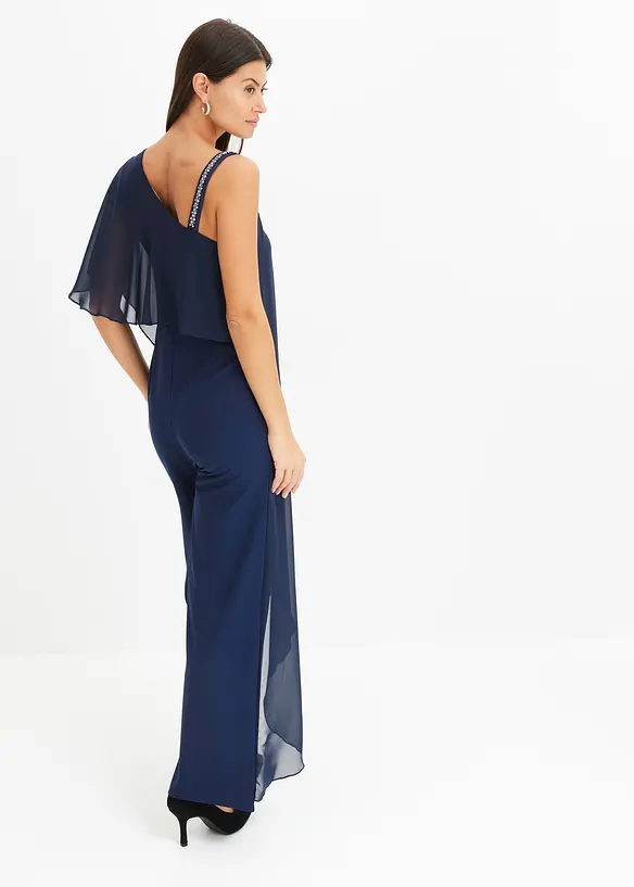 One-shoulder jumpsuit met band en strasversiering, bonprix