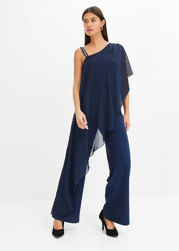 One-shoulder jumpsuit met band en strasversiering, bonprix