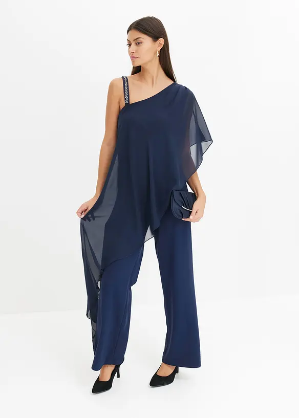 One-shoulder jumpsuit met band en strasversiering, bonprix