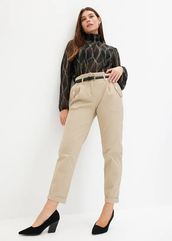 Lichte twill broek in paperbag stijl, bonprix