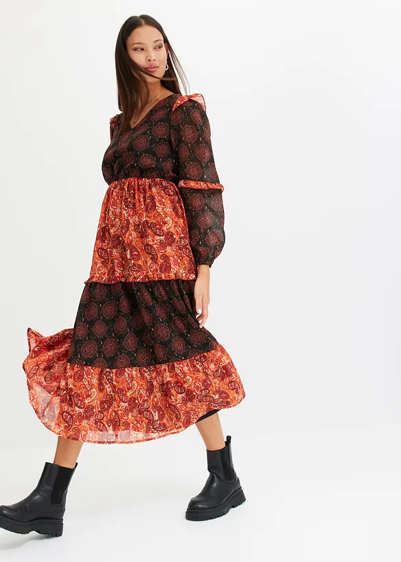 Midi jurk van chiffon, bonprix