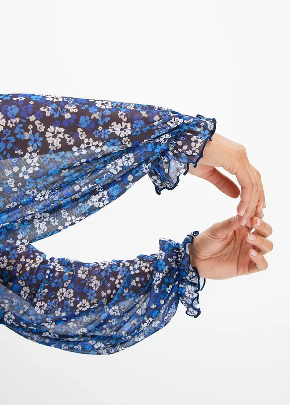 Gebloemde maxi jurk van mesh, bonprix