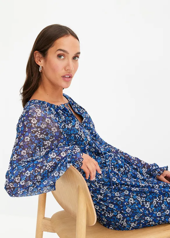 Gebloemde maxi jurk van mesh, bonprix