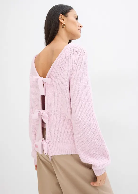 Dubbelzijdig grof gebreid vest met strikjes, bonprix