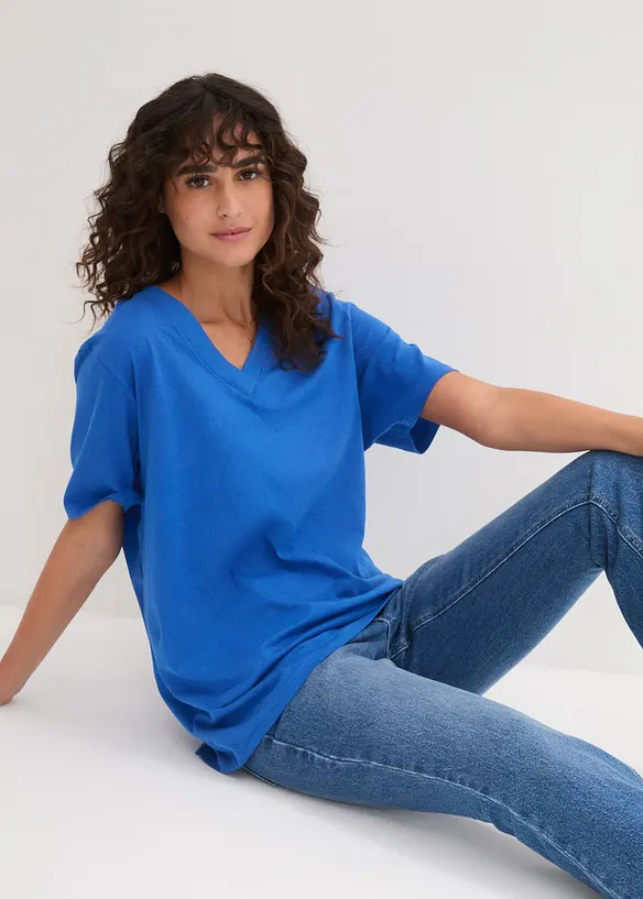 Wijd longshirt met V-hals, korte mouw  (set van 5), bonprix