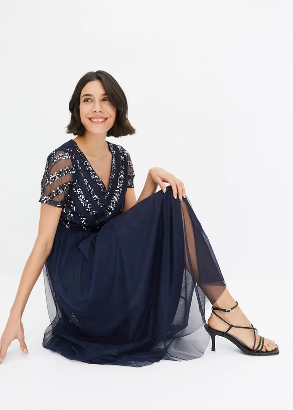 Maxi jurk met lovertjesborduursel, bonprix