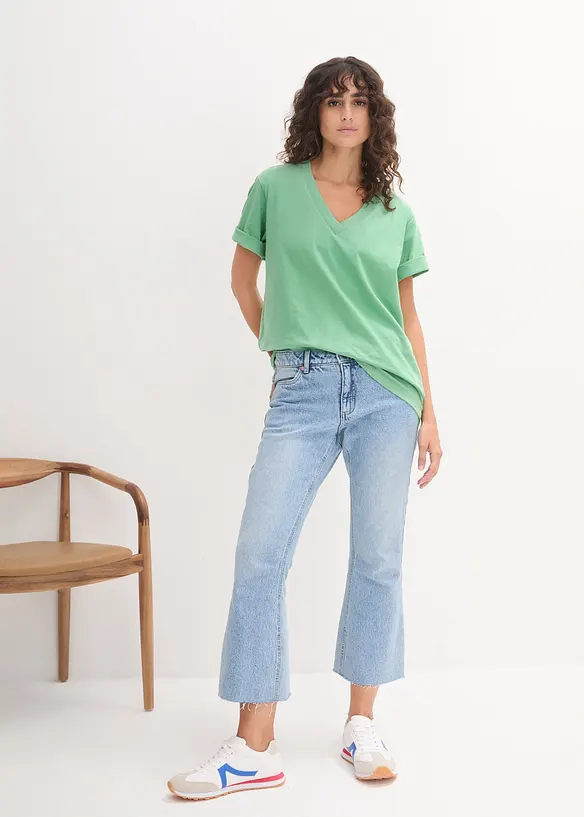 Wijd longshirt met V-hals, korte mouw  (set van 5), bonprix