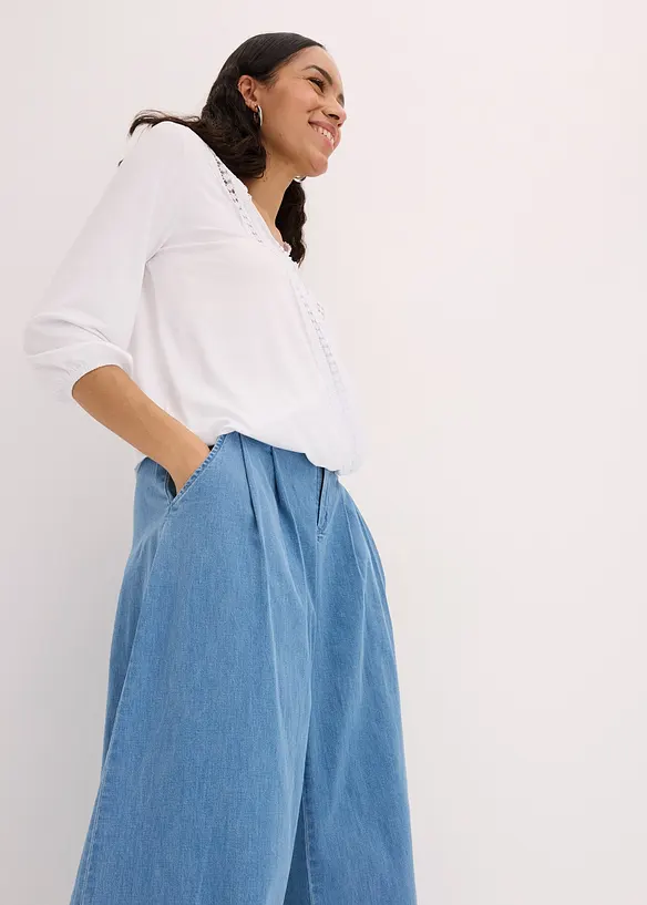 Shirt met 3/4 mouwen en kant in een wikkelllook, bonprix
