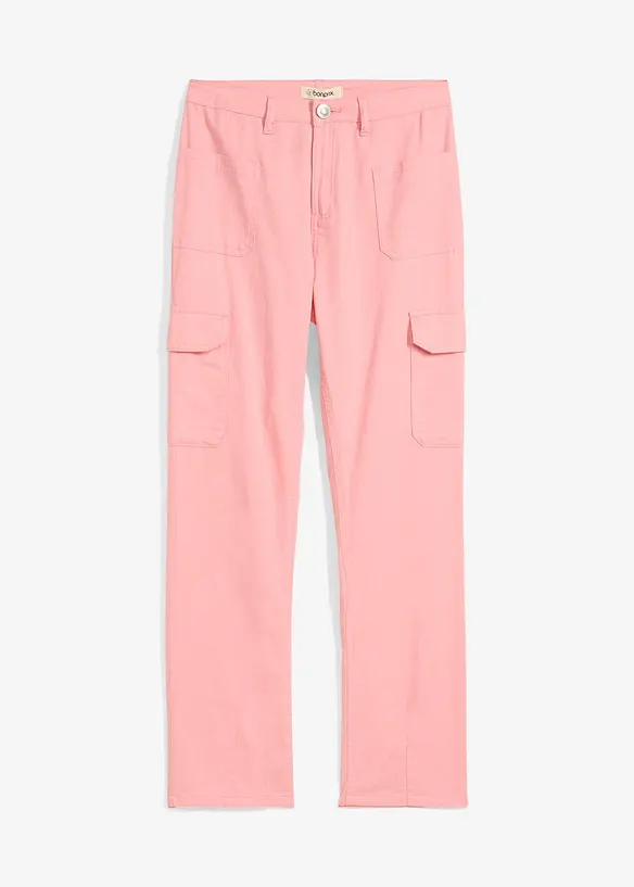 Wijde mid waist cargo twill broek, bonprix
