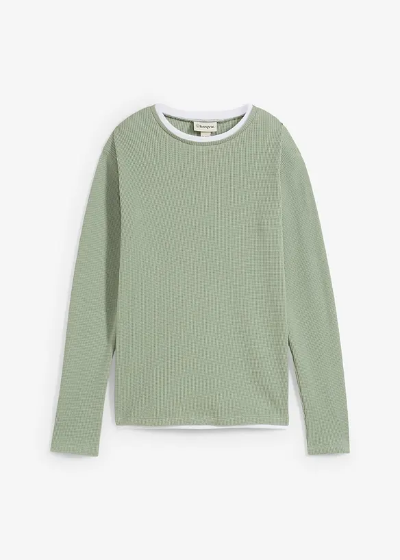 2-in-1 longsleeve van katoen met wafelpatroon, bonprix