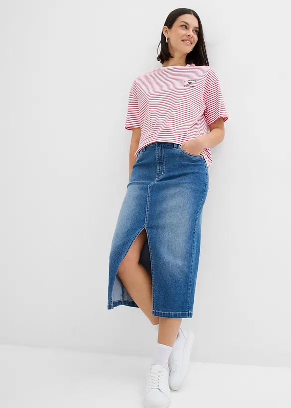 Gestreept T-shirt met borduursel, bonprix