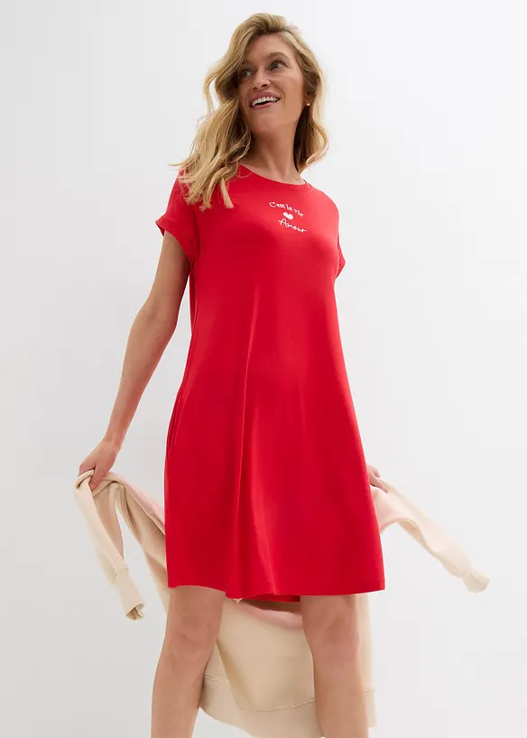 Jersey jurk met borduursel van een vicose-elastanmix, bonprix