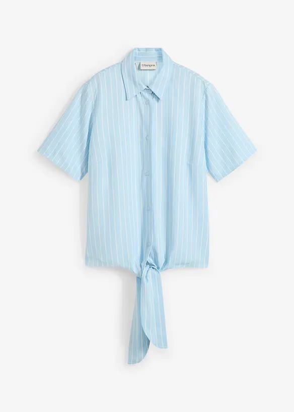 Gestreepte blouse met korte mouwen en opvallende knoop, bonprix