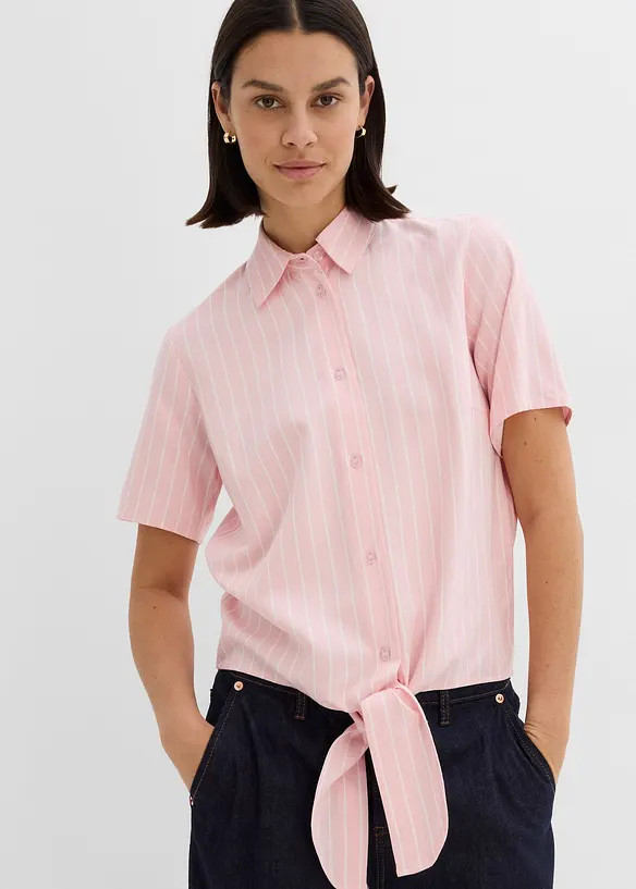Gestreepte blouse met korte mouwen en opvallende knoop, bonprix