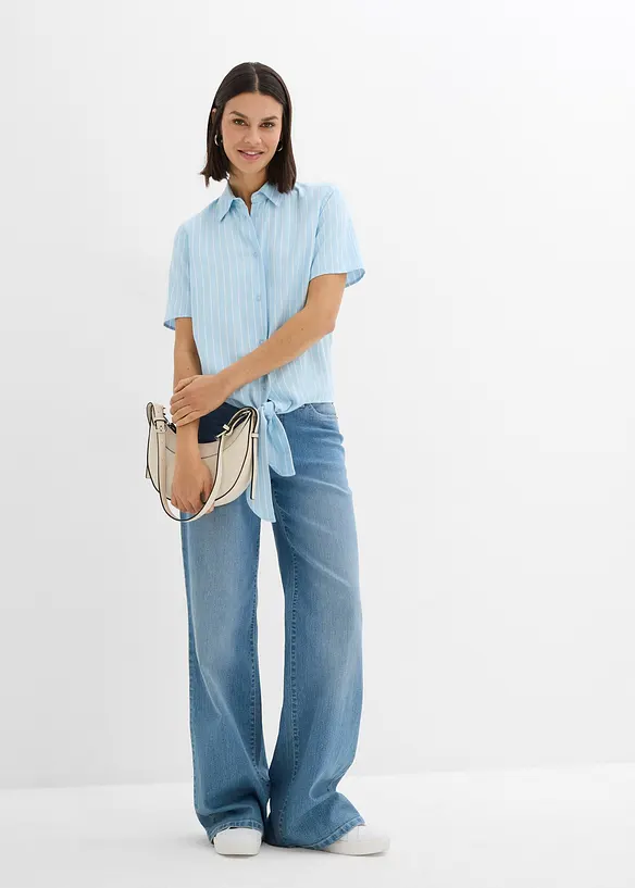 Gestreepte blouse met korte mouwen en opvallende knoop, bonprix