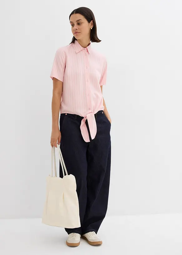 Gestreepte blouse met korte mouwen en opvallende knoop, bonprix