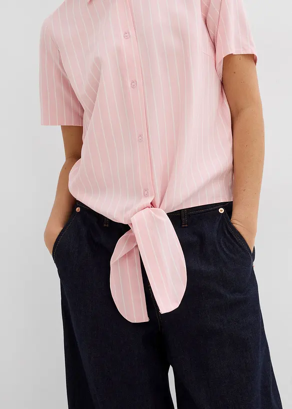 Gestreepte blouse met korte mouwen en opvallende knoop, bonprix
