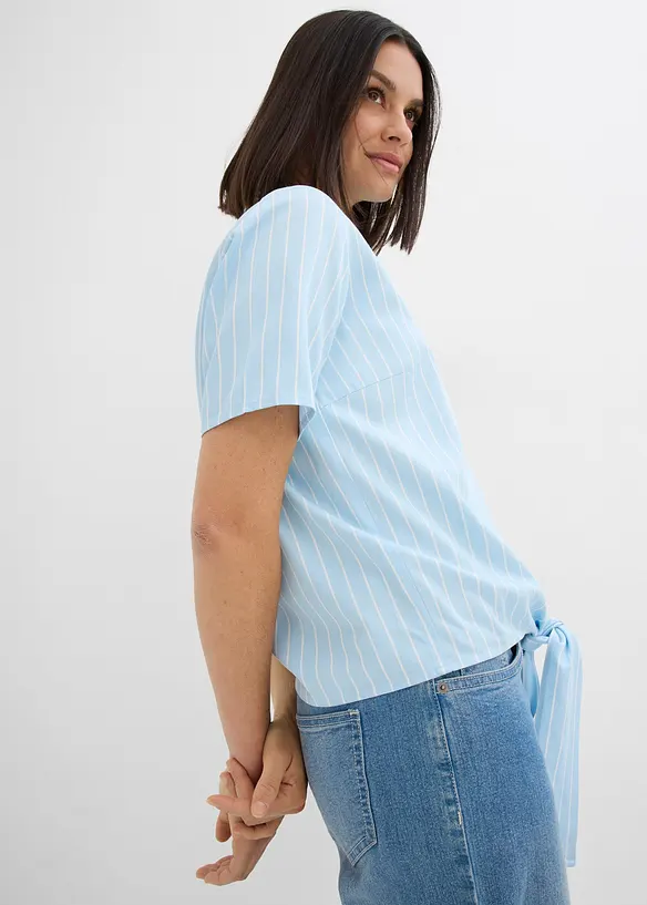 Gestreepte blouse met korte mouwen en opvallende knoop, bonprix