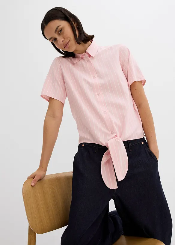 Gestreepte blouse met korte mouwen en opvallende knoop, bonprix