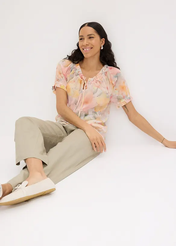 Chiffon blouse met groot decolleté, bonprix