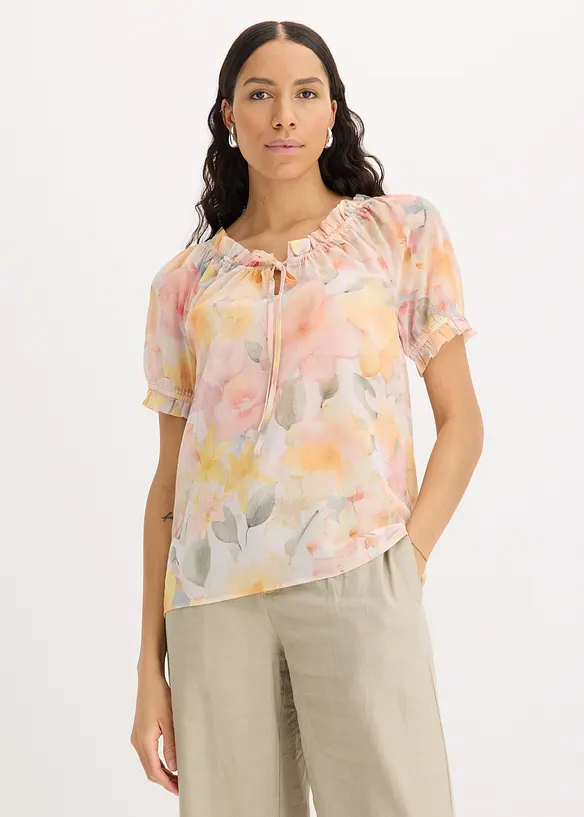 Chiffon blouse met groot decolleté, bonprix