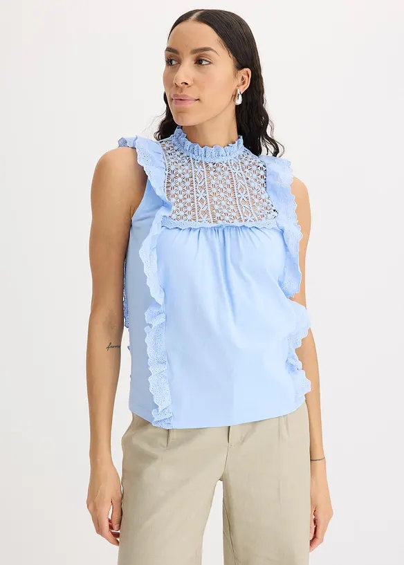 Jersey top met broderie anglaise, bonprix