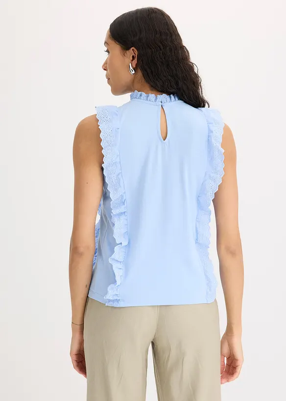 Jersey top met broderie anglaise, bonprix
