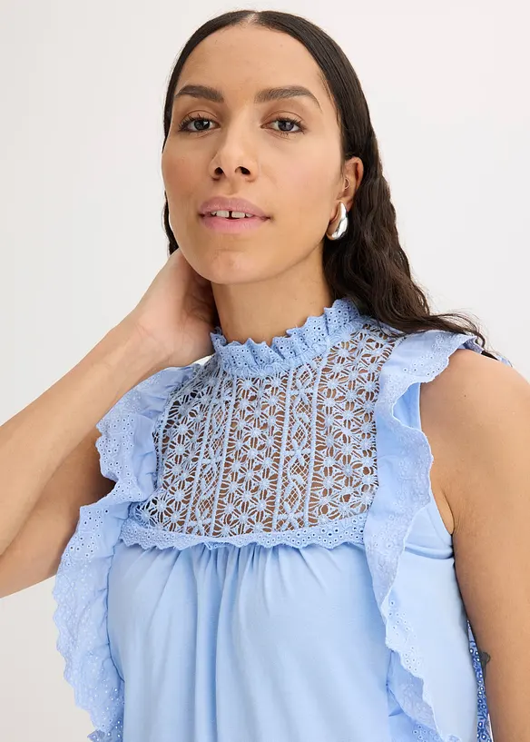 Jersey top met broderie anglaise, bonprix