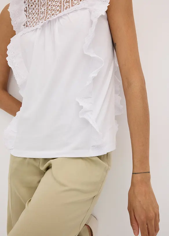 Jersey top met broderie anglaise, bonprix