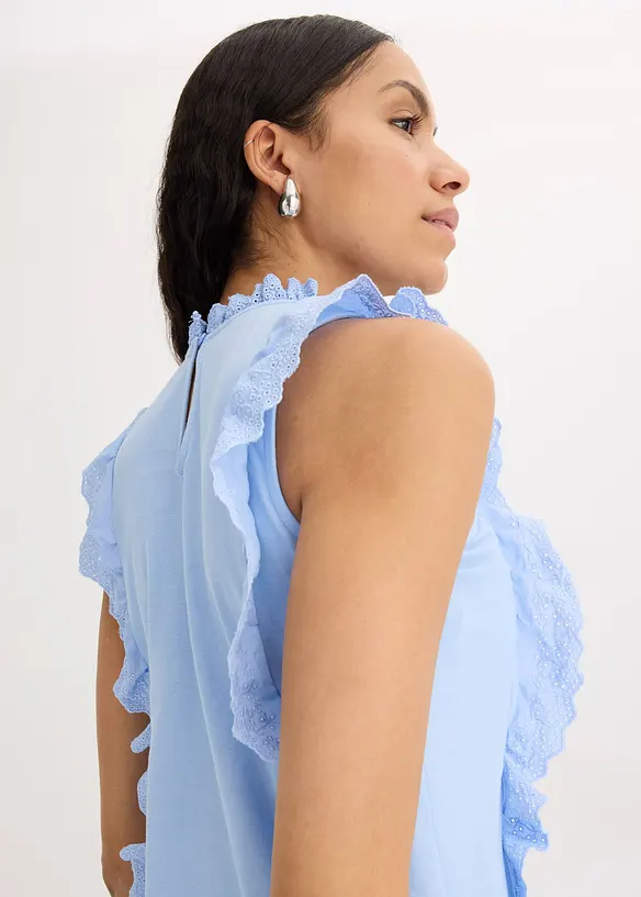 Jersey top met broderie anglaise, bonprix