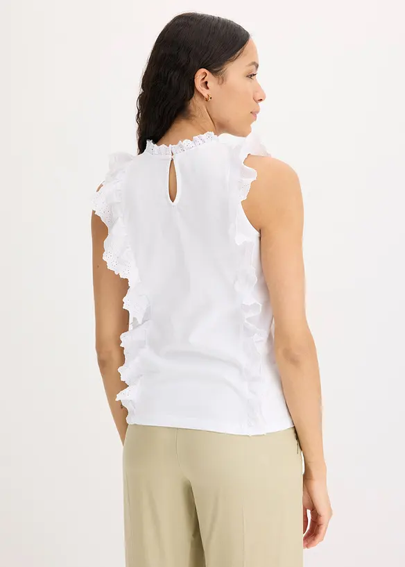 Jersey top met broderie anglaise, bonprix