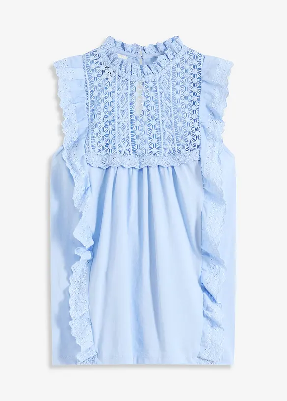 Jersey top met broderie anglaise, bonprix