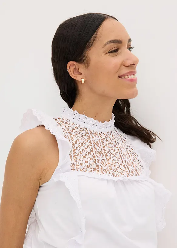 Jersey top met broderie anglaise, bonprix