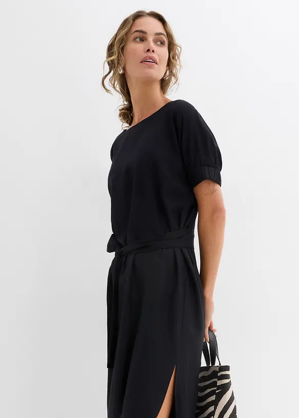 Midi jurk met elastische boorden aan de mouwen en riem, bonprix