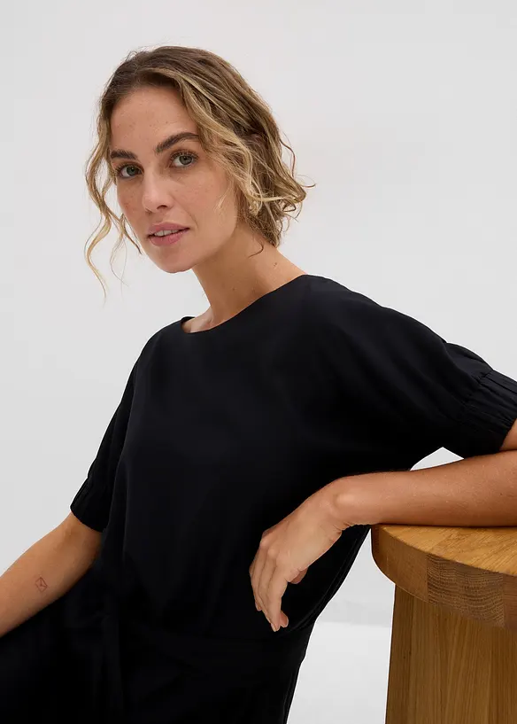 Midi jurk met elastische boorden aan de mouwen en riem, bonprix