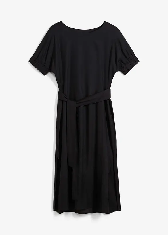 Midi jurk met elastische boorden aan de mouwen en riem, bonprix