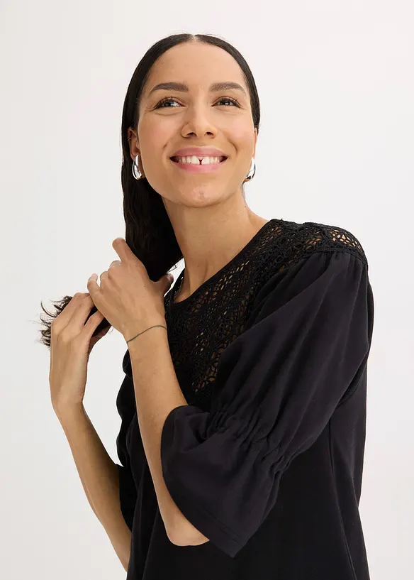 Jersey jurk met crochet-kant, bonprix