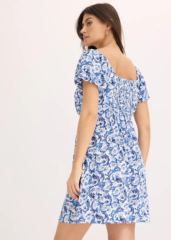 Mini jurk met plooien in viscose met structuur, bonprix