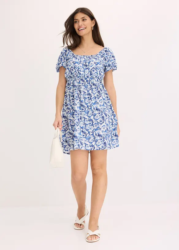 Mini jurk met plooien in viscose met structuur, bonprix