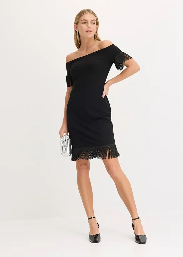 Jersey jurk met franjes, bonprix