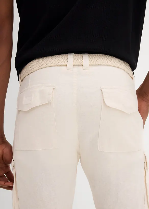 Cargo bermuda met linnen en riem, regular fit, bonprix