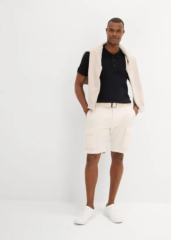 Cargo bermuda met linnen en riem, regular fit, bonprix