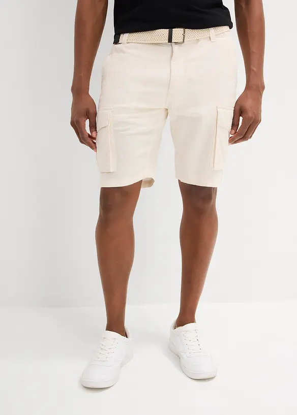 Cargo bermuda met linnen en riem, regular fit, bonprix