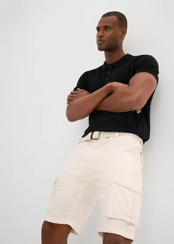 Cargo bermuda met linnen en riem, regular fit, bonprix