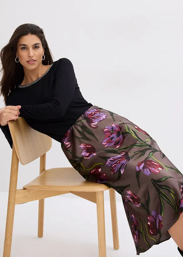 Shirt met mesh inzet en glittersteentjes, bonprix