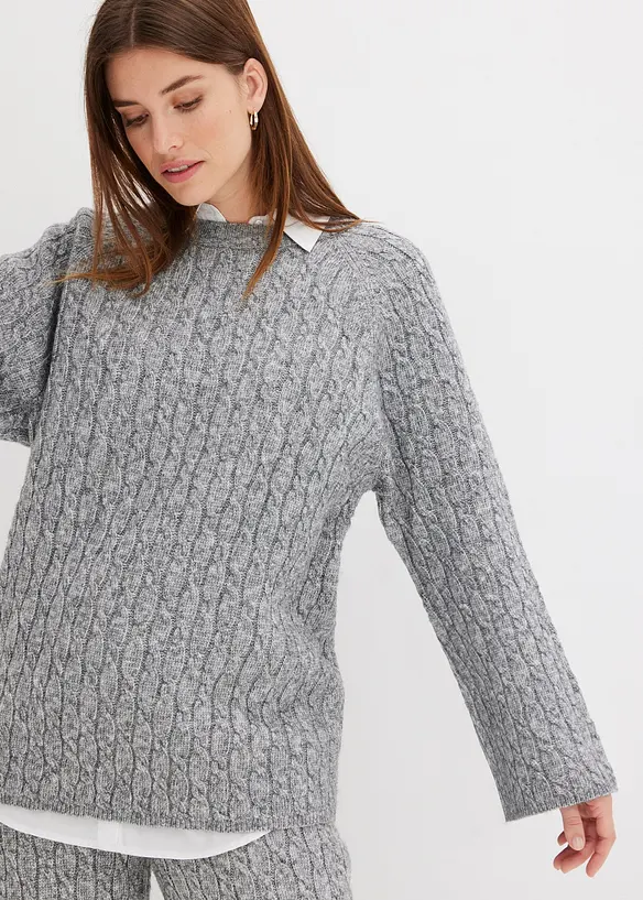 Oversized trui met kabelpatroon, bonprix