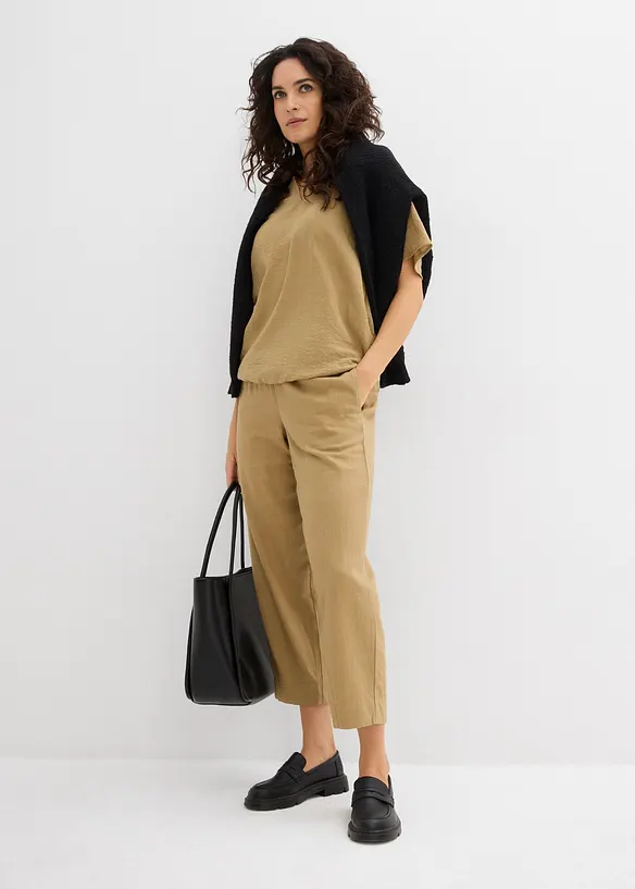 Slip-on broek met linnen, 7/8 lengte, bonprix